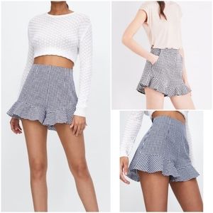 Topshop Women's Checker Shorts Ruffled Gingham Frill Size 2 High Waisted